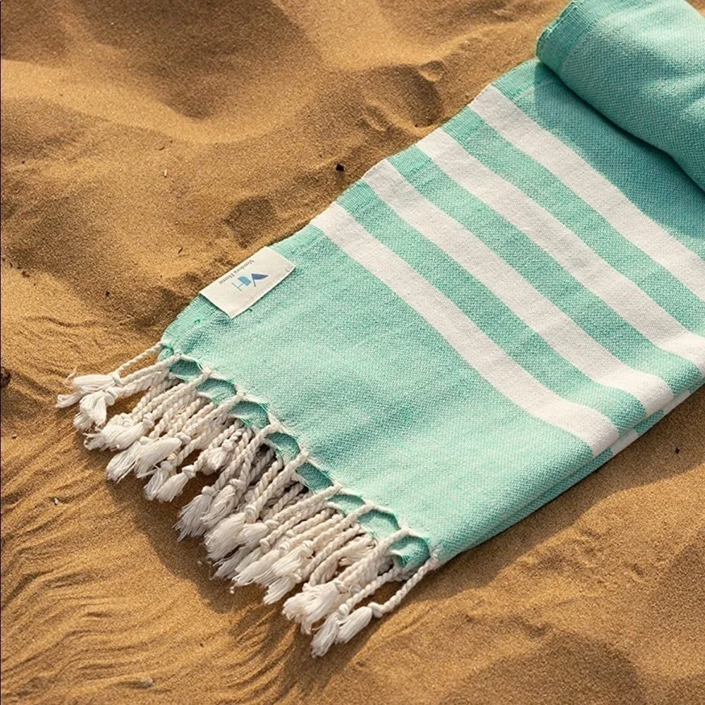 Brand New 100% Cotton Turkish Beach Towel Sea Green Prewashed Quick Dry 39